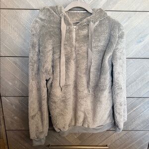 Plush Half-Zip Hoodie Pullover - Light Gray